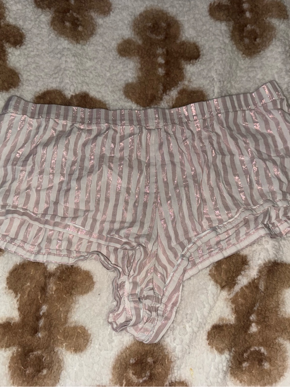 Victoria's Secret Pink and White Striped Satin-Trim Sleep Shorts